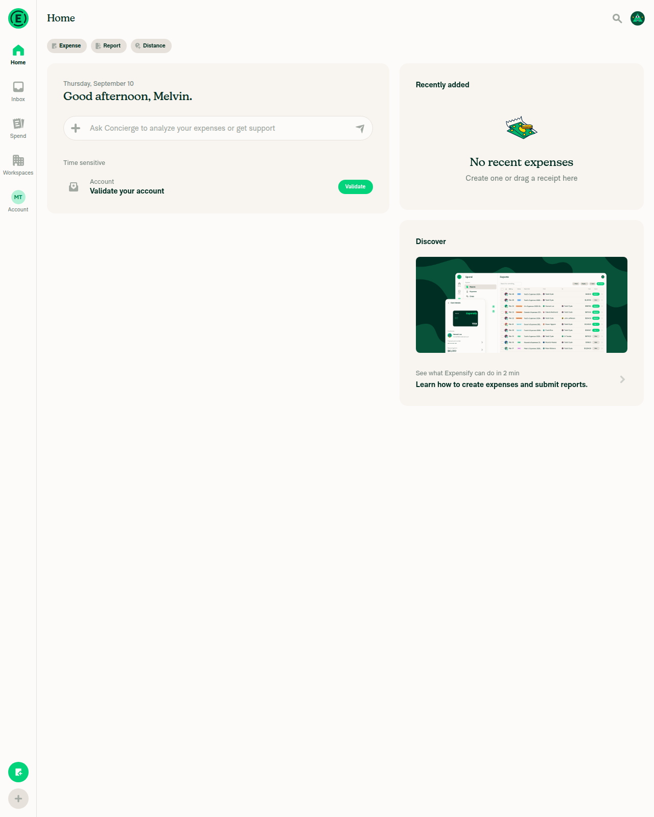Home page showing Recently added and Discover widget headers