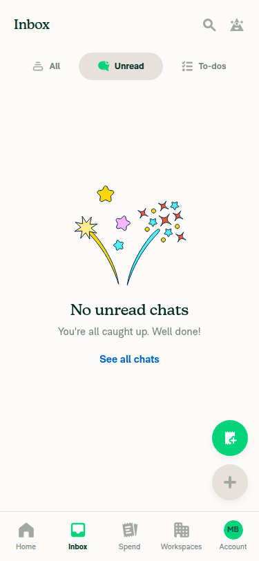 Unread tab selected showing empty state