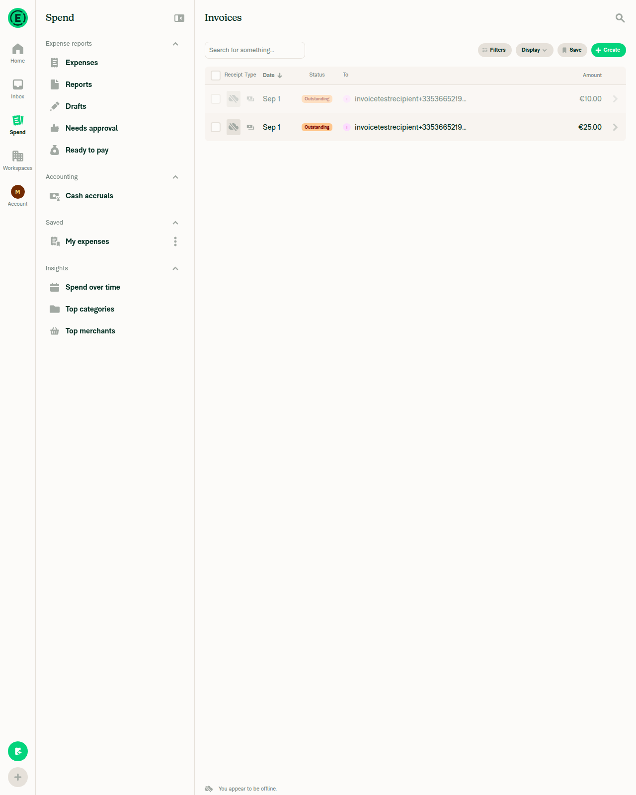 Invoices list with two rows while offline