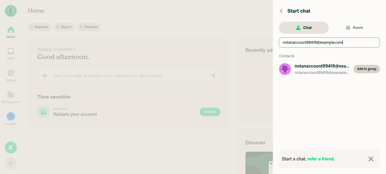Invite row persists with a leading space in Start chat search