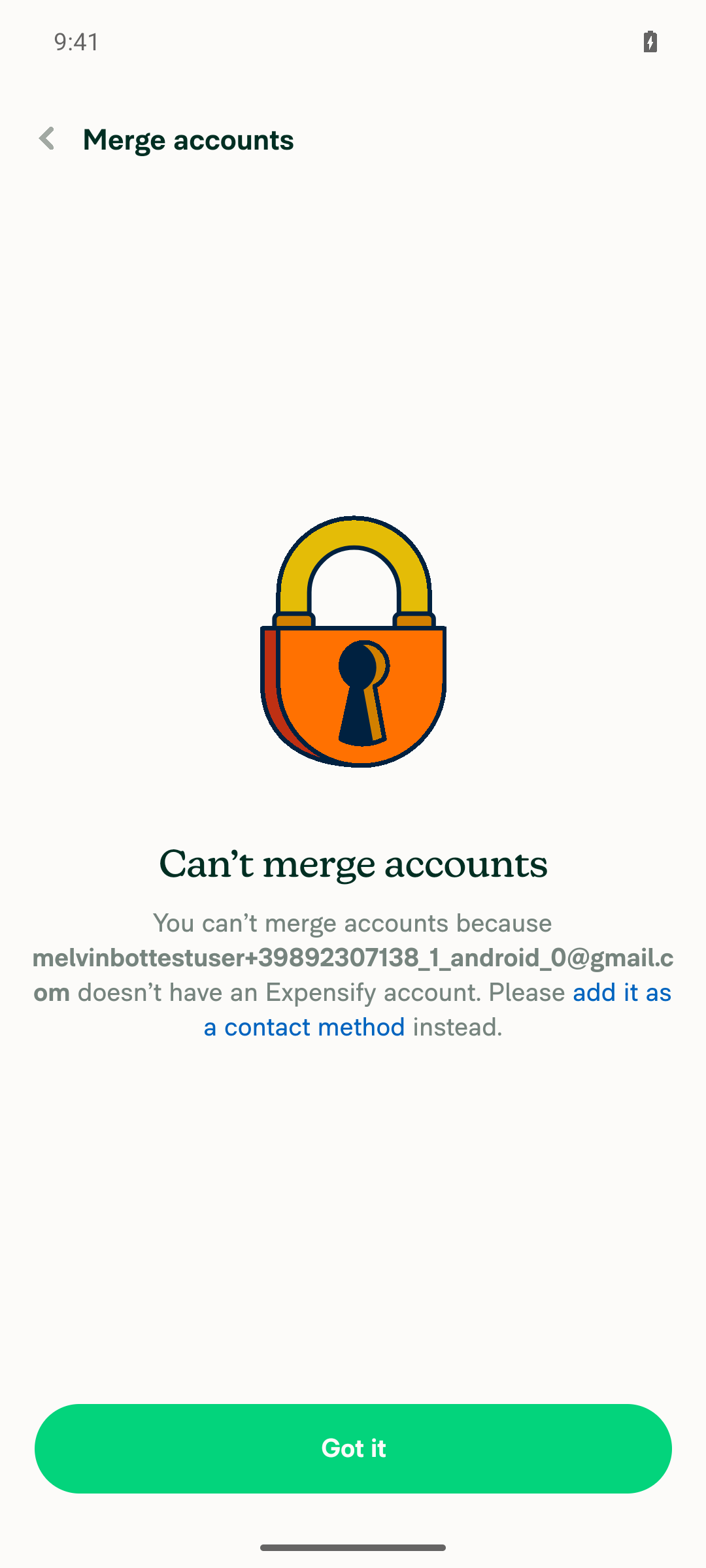 Error page for second alias: doesn't have an Expensify account