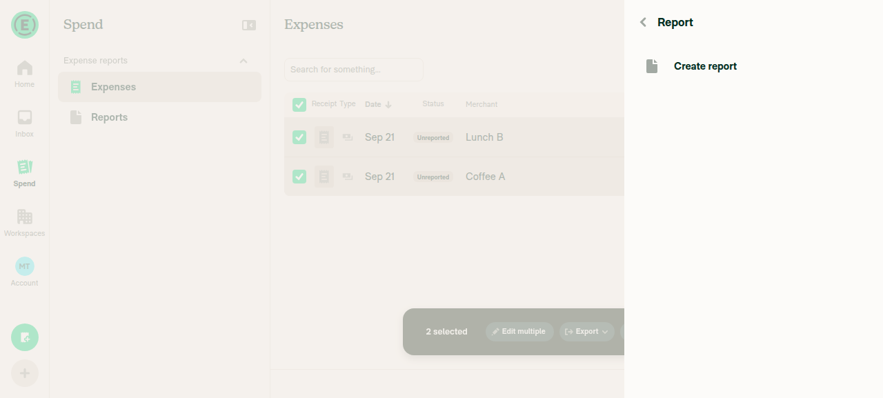 Move-to-report destination list showing only Create report, no Auto report row