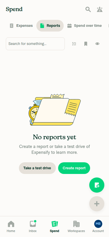 Narrow header still reads Spend while Reports tab is selected below it