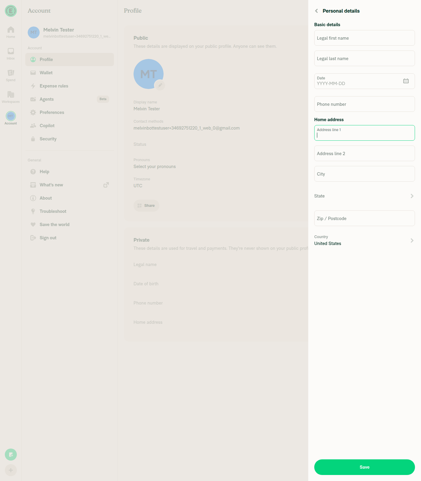 Personal details RHP with all Home address fields empty