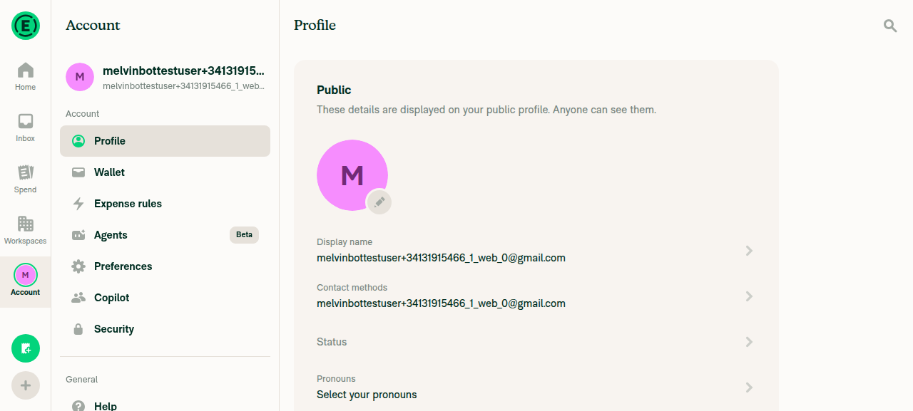 Profile settings screen