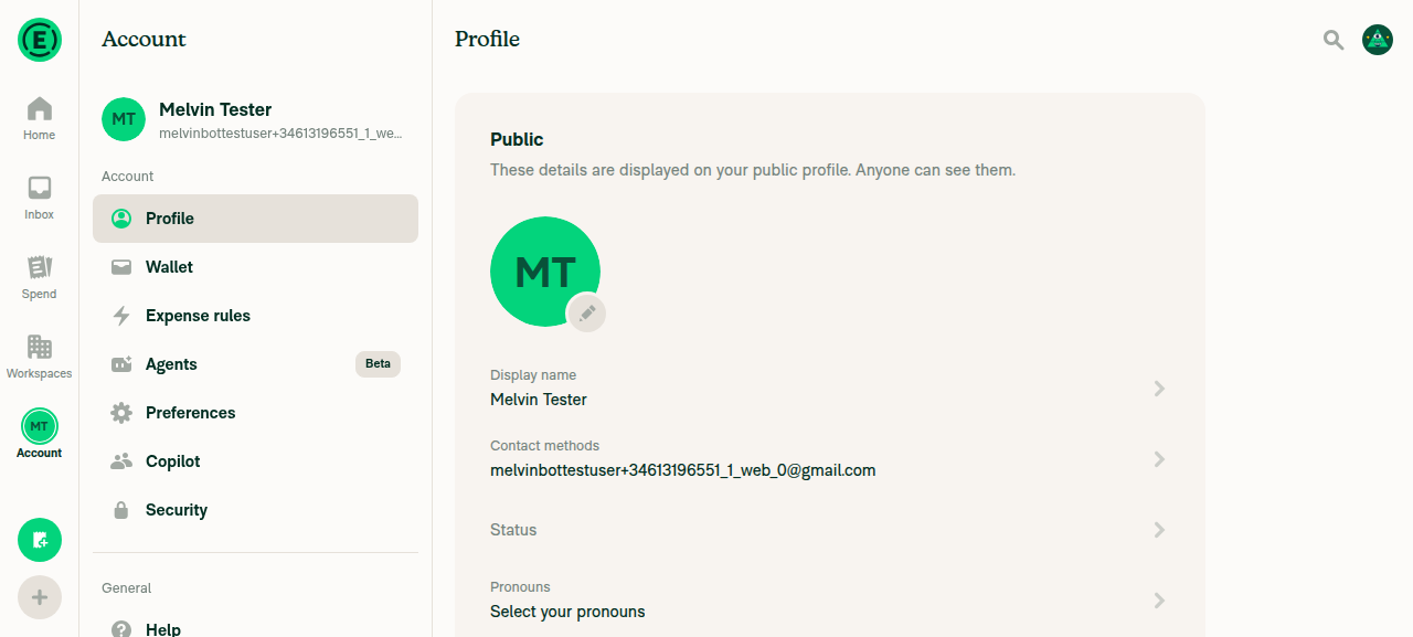 Profile page, Status row with no error indicator