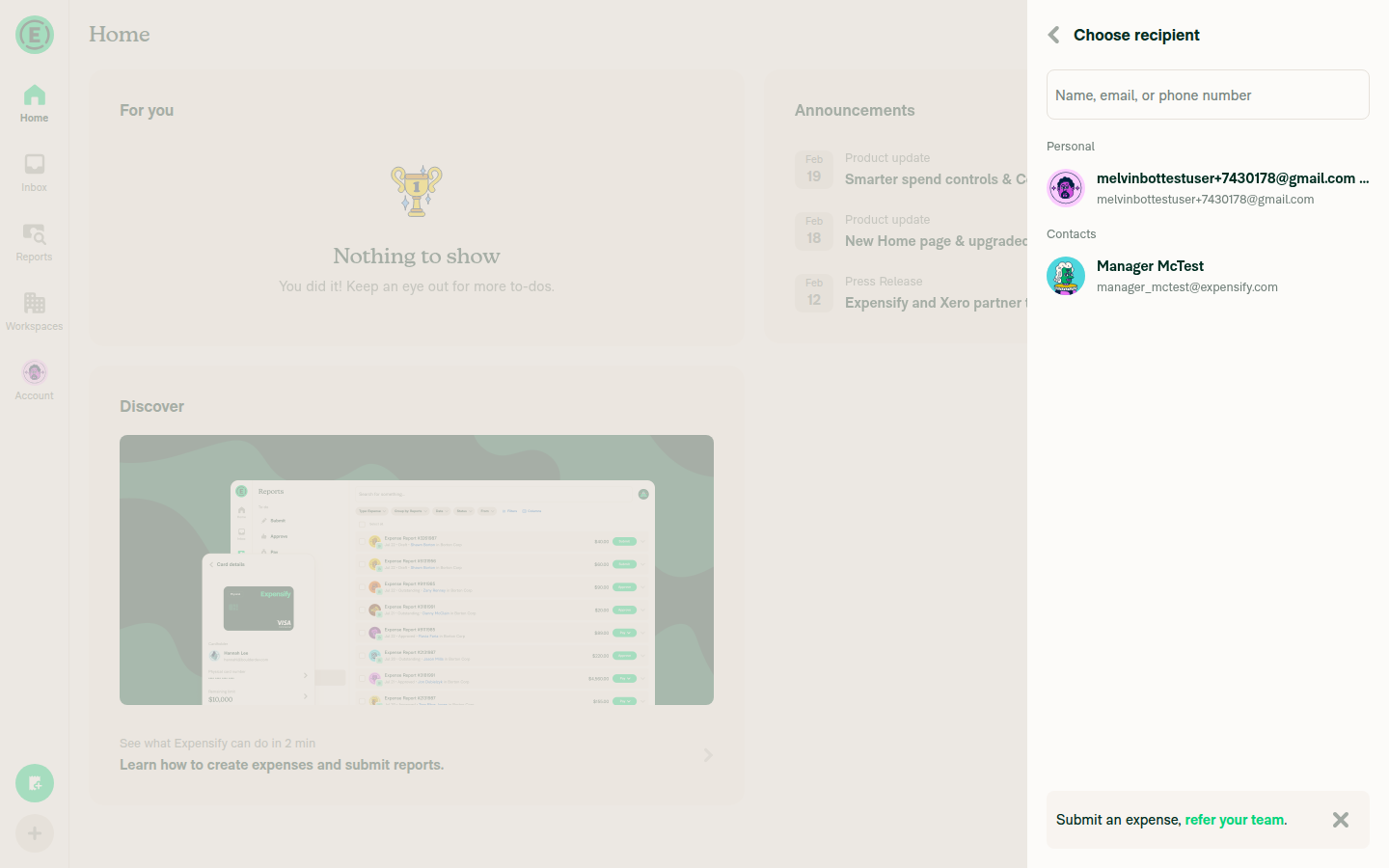 Referral banner visible on Choose recipient page