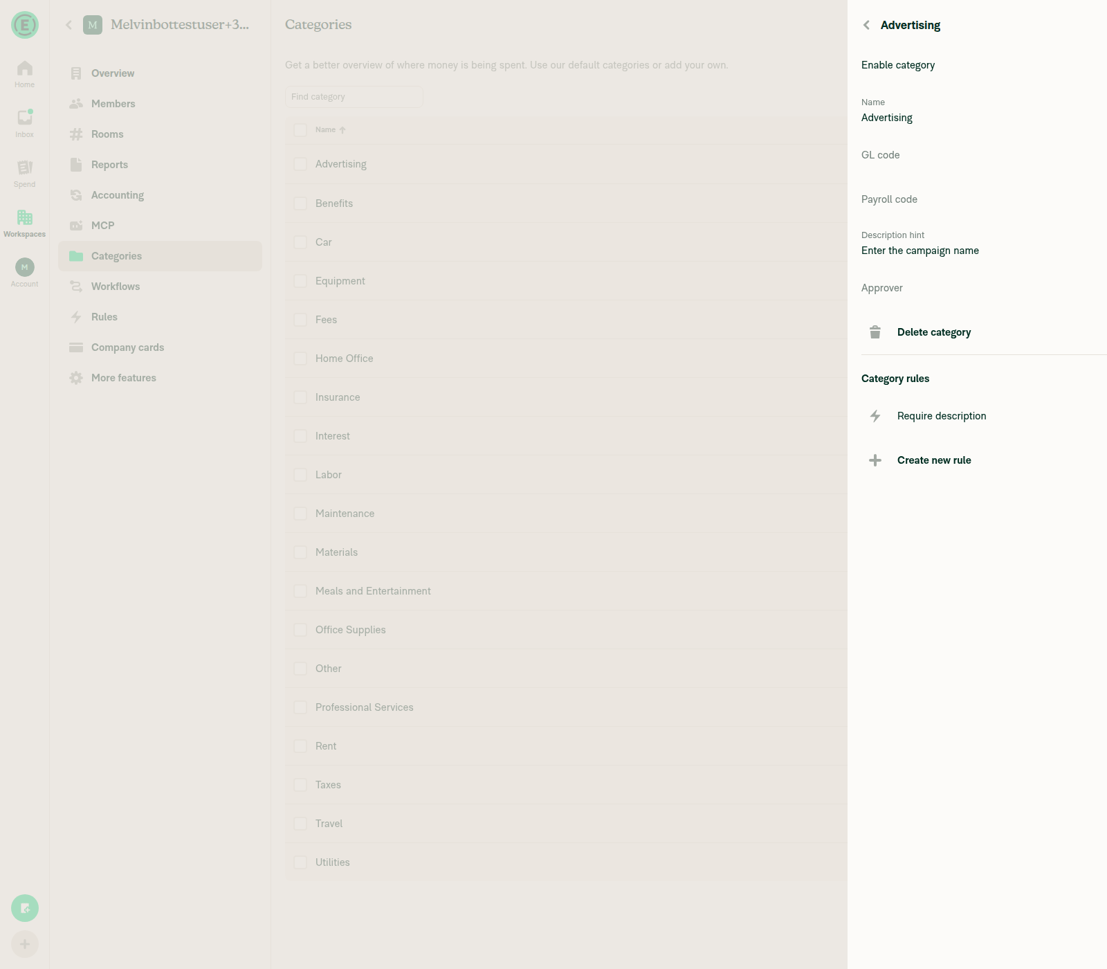 Require description rule listed under Category rules