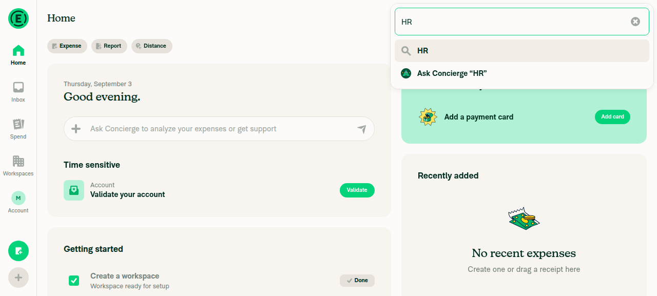 Search suggestions for HR showing no Go to row