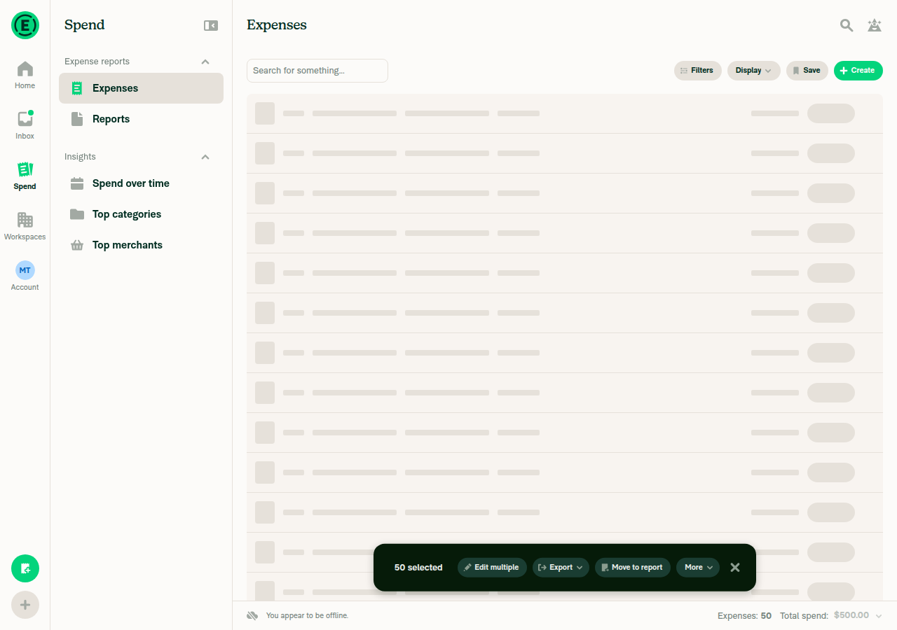 Footer after Select all on this page, offline