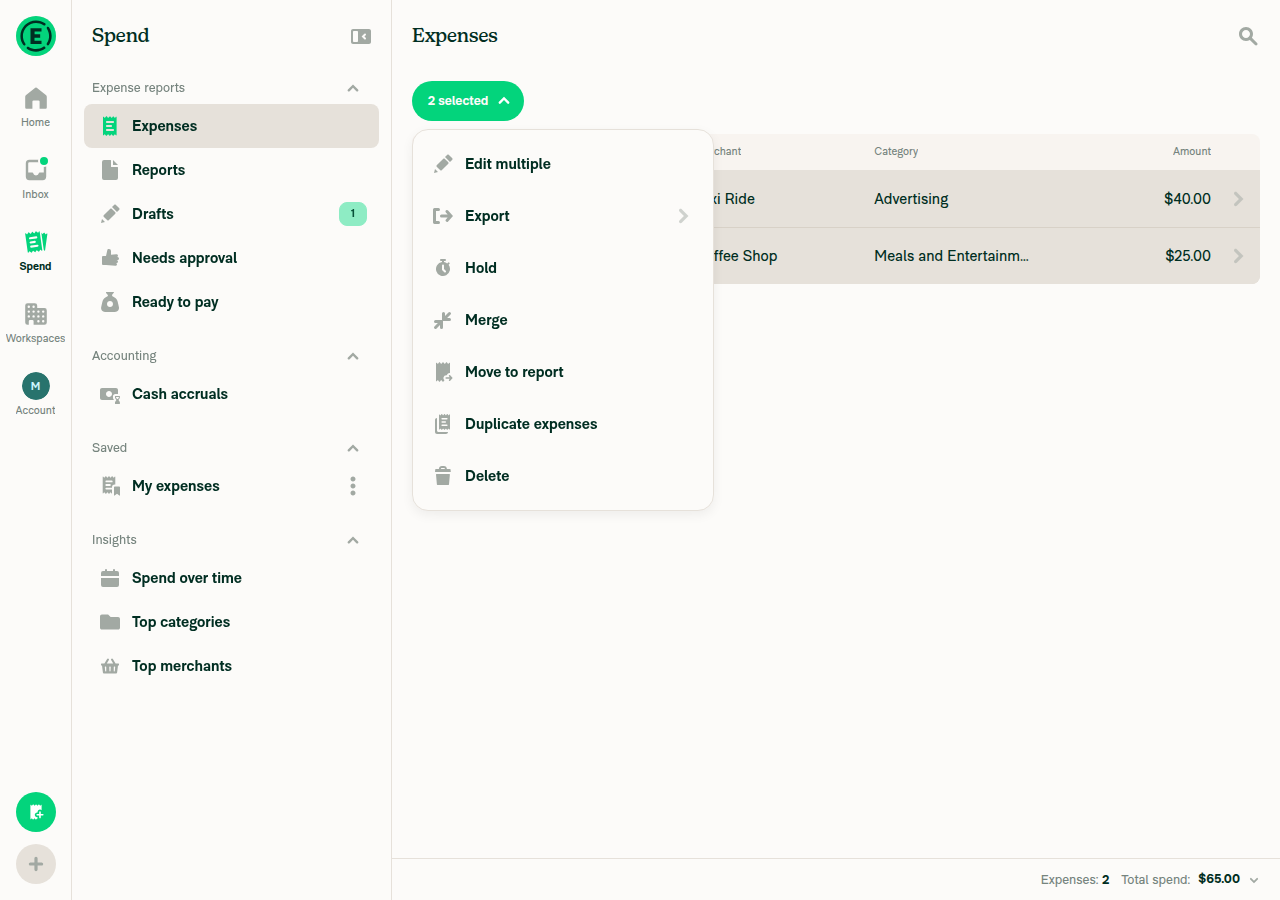 '2 selected' dropdown showing Edit multiple option