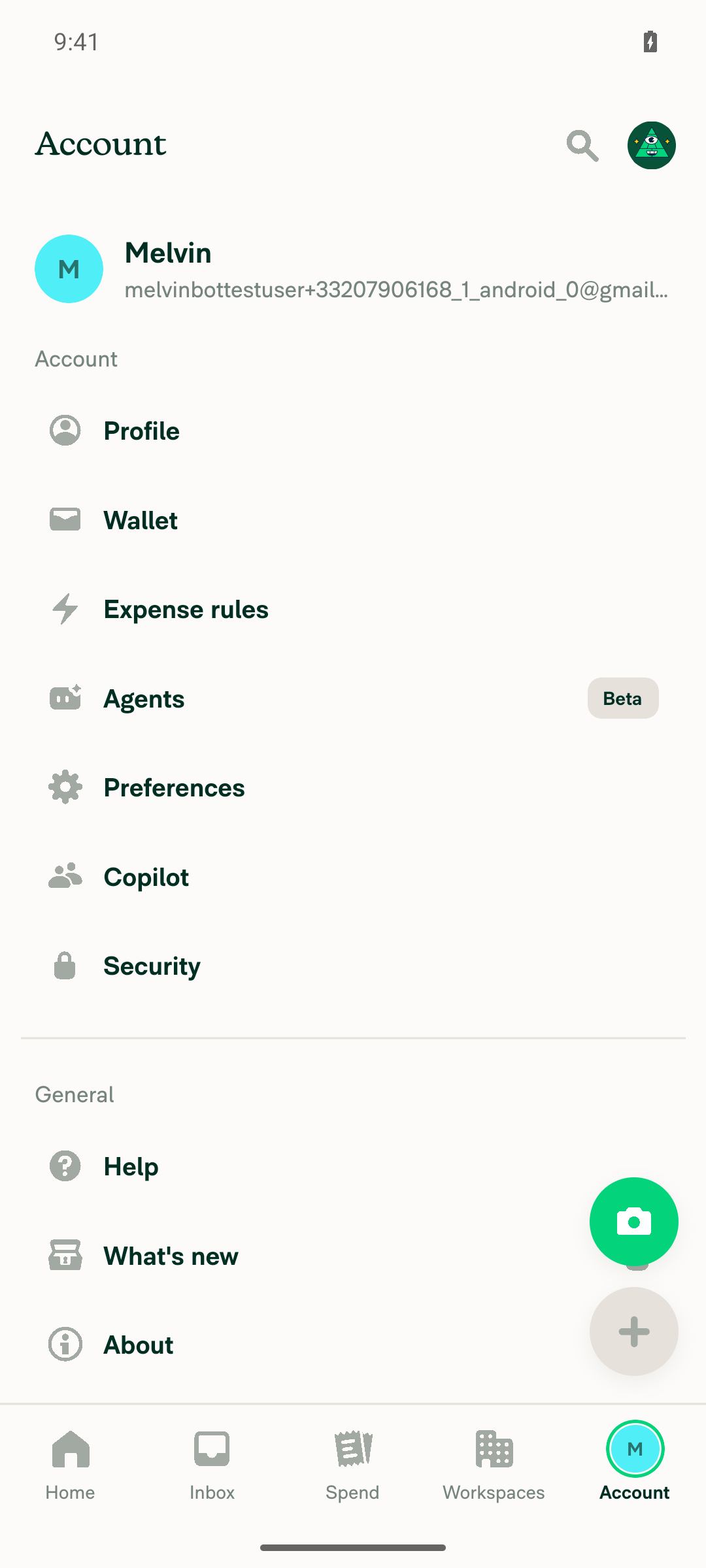 Settings/Account page