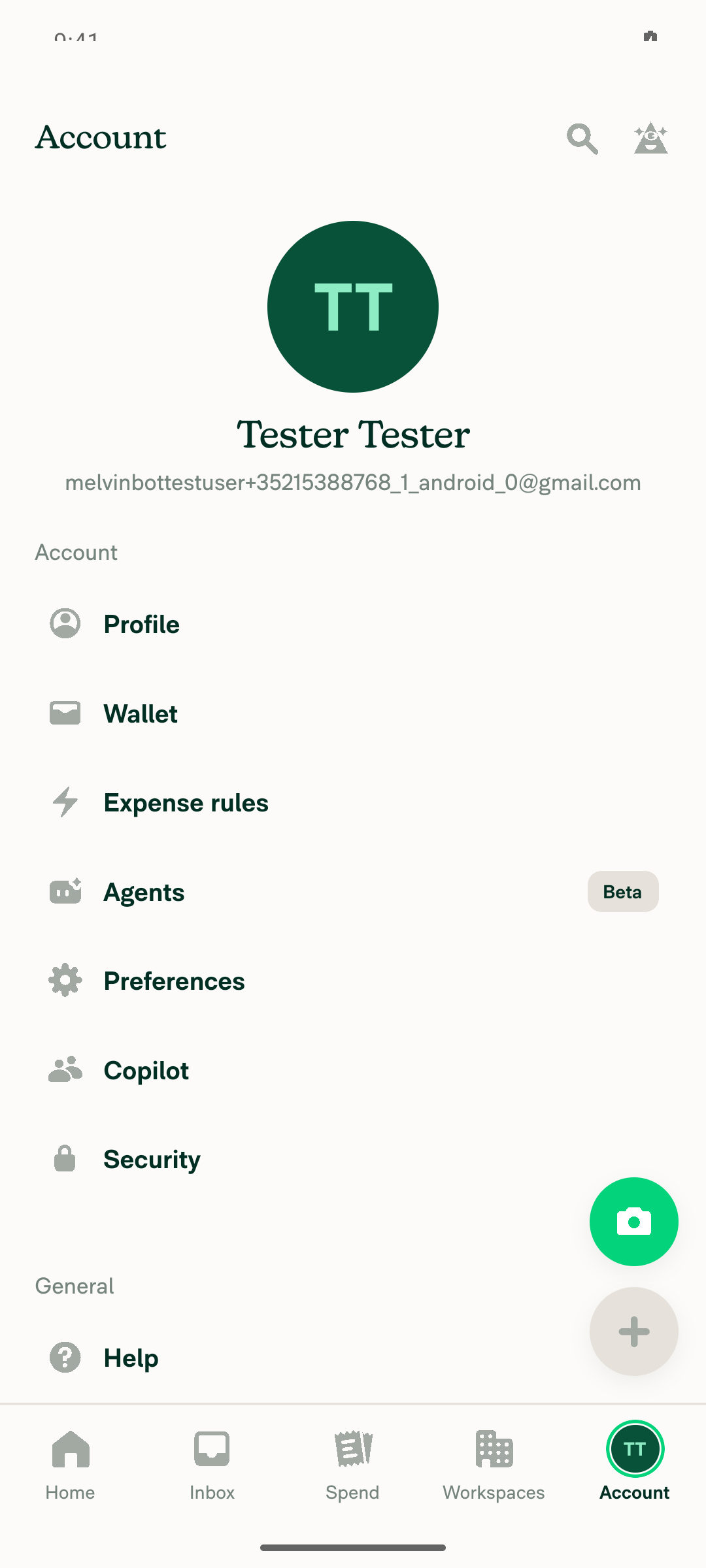 Settings/Account page reached from bottom nav