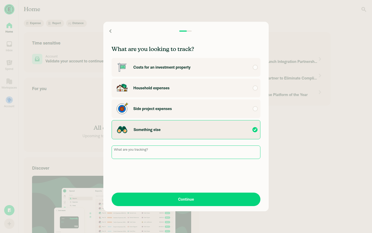 Something else selected - green checkmark and text input