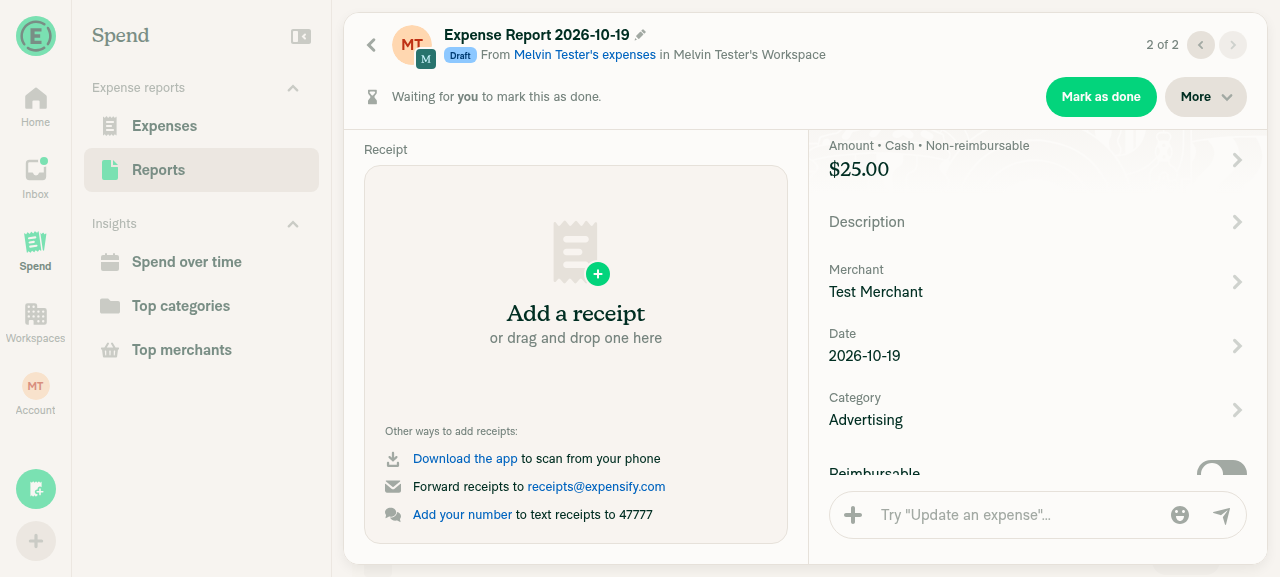 Single non-reimbursable expense