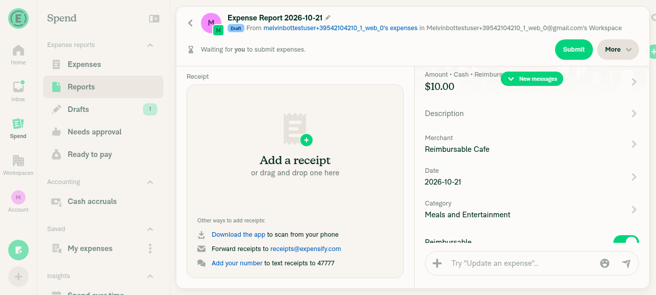 Single reimbursable expense