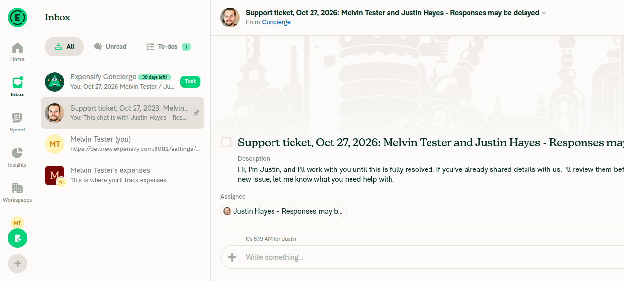 Ticket opened from link online