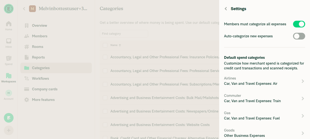 Auto-categorize new expenses toggled off, no error shown
