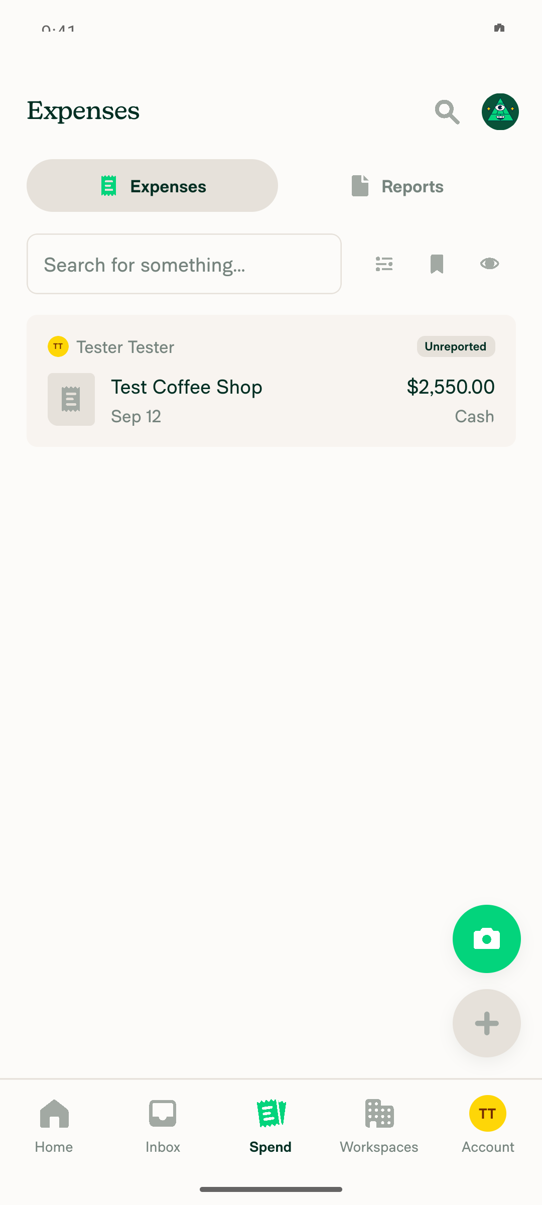 Newly created manual expense visible in Expenses list