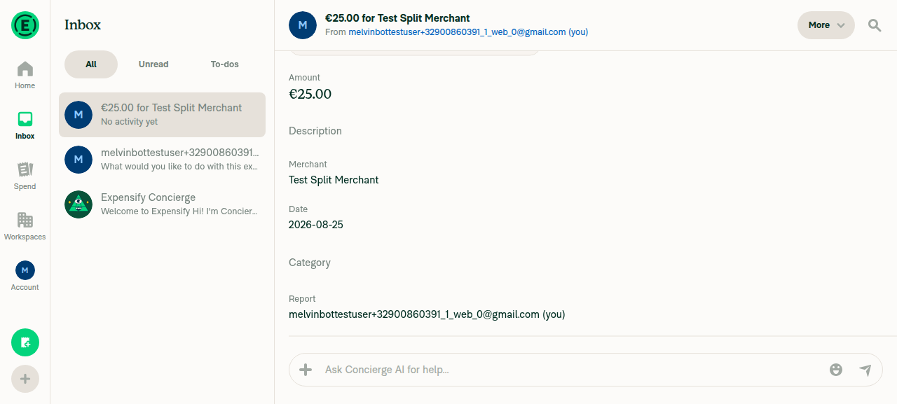 Expense details view with More button
