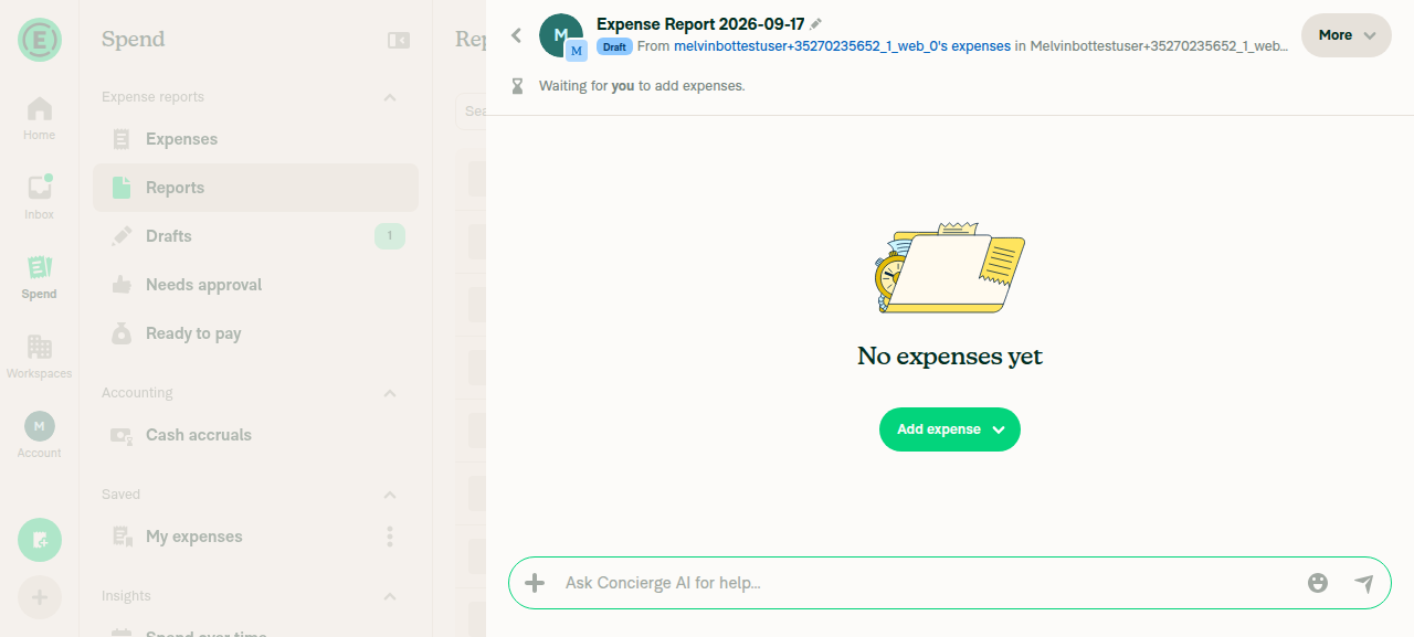 FAB Create report opened a draft expense report, not the Collect plan upgrade screen