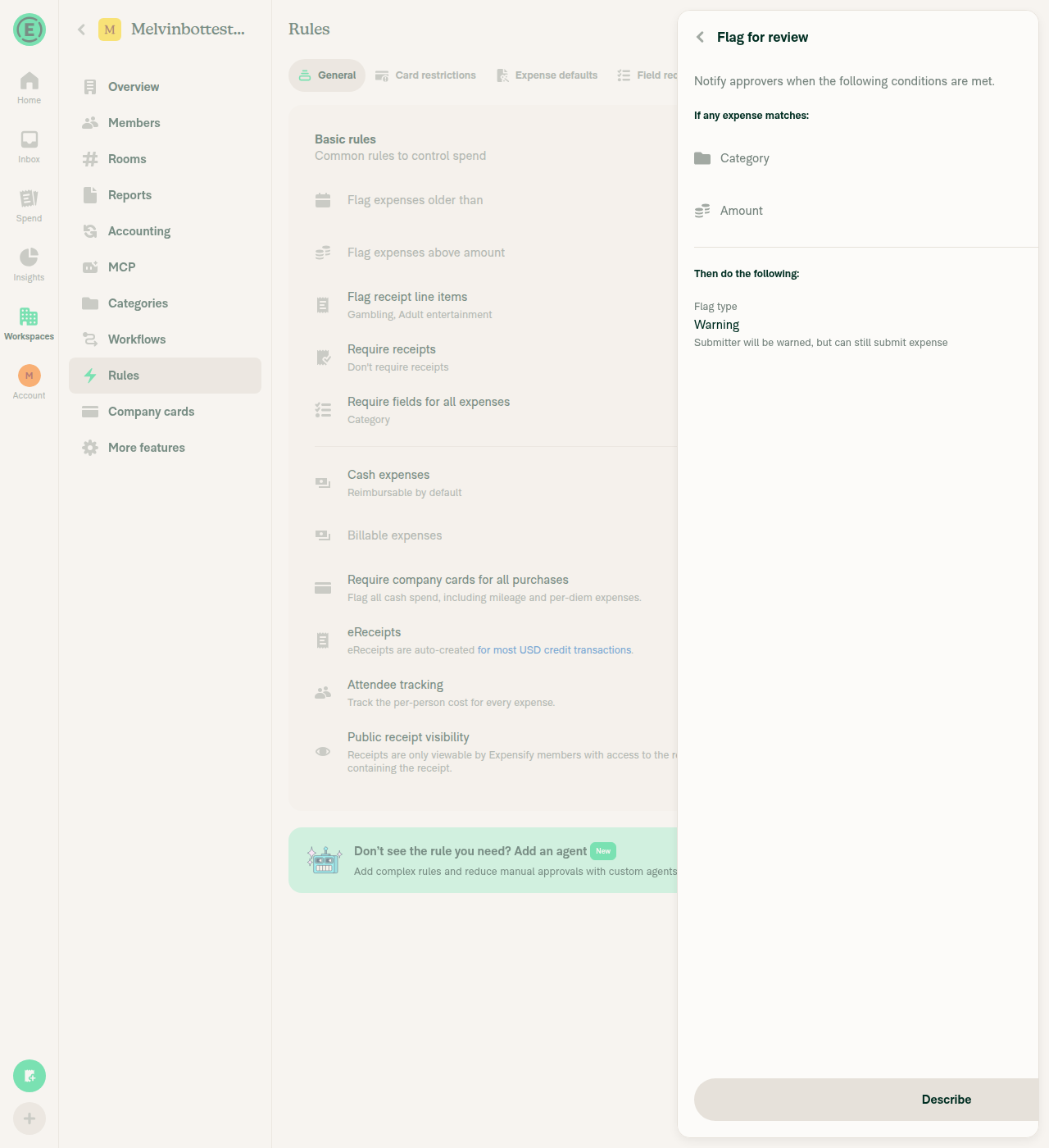 Flag for review editor with Describe button