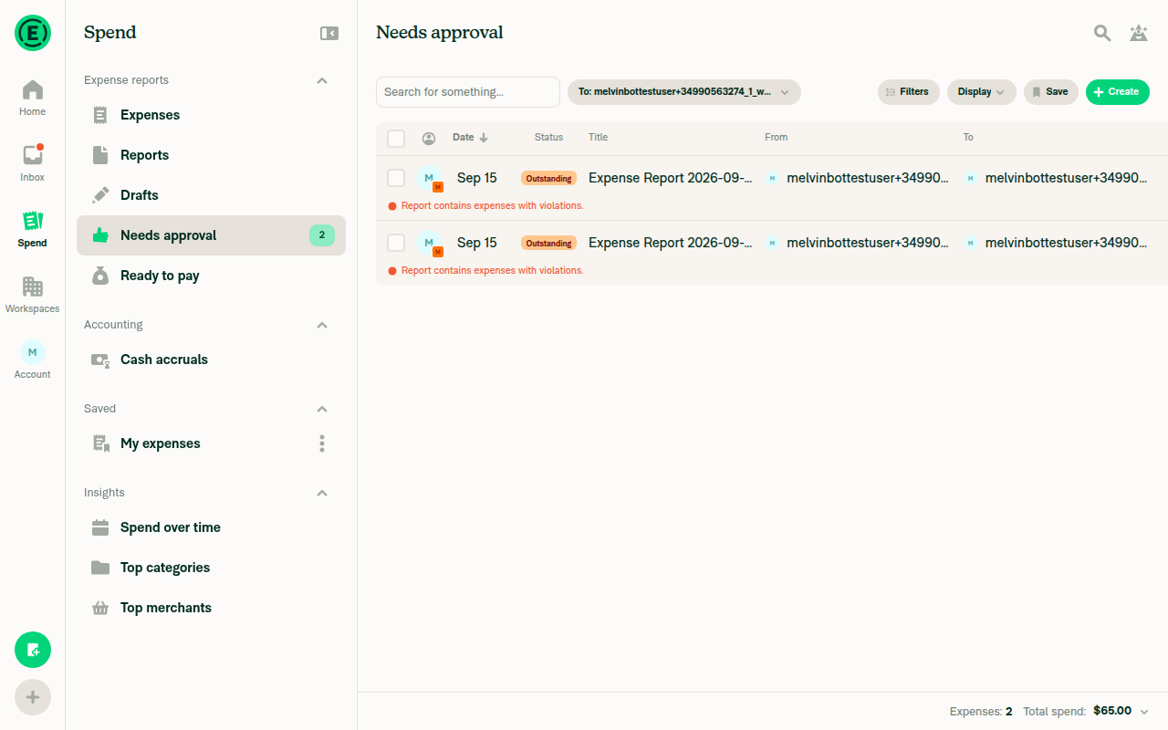 Landed on Needs approval view after clicking the to-do, not Spend Reports