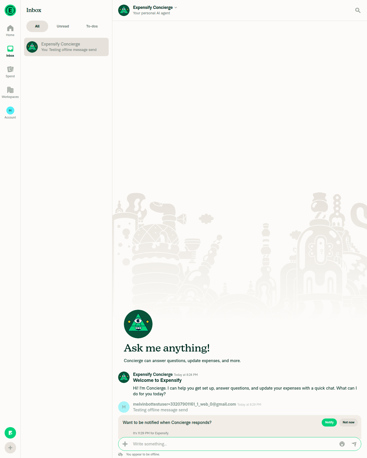 Message sent while offline is queued in the chat