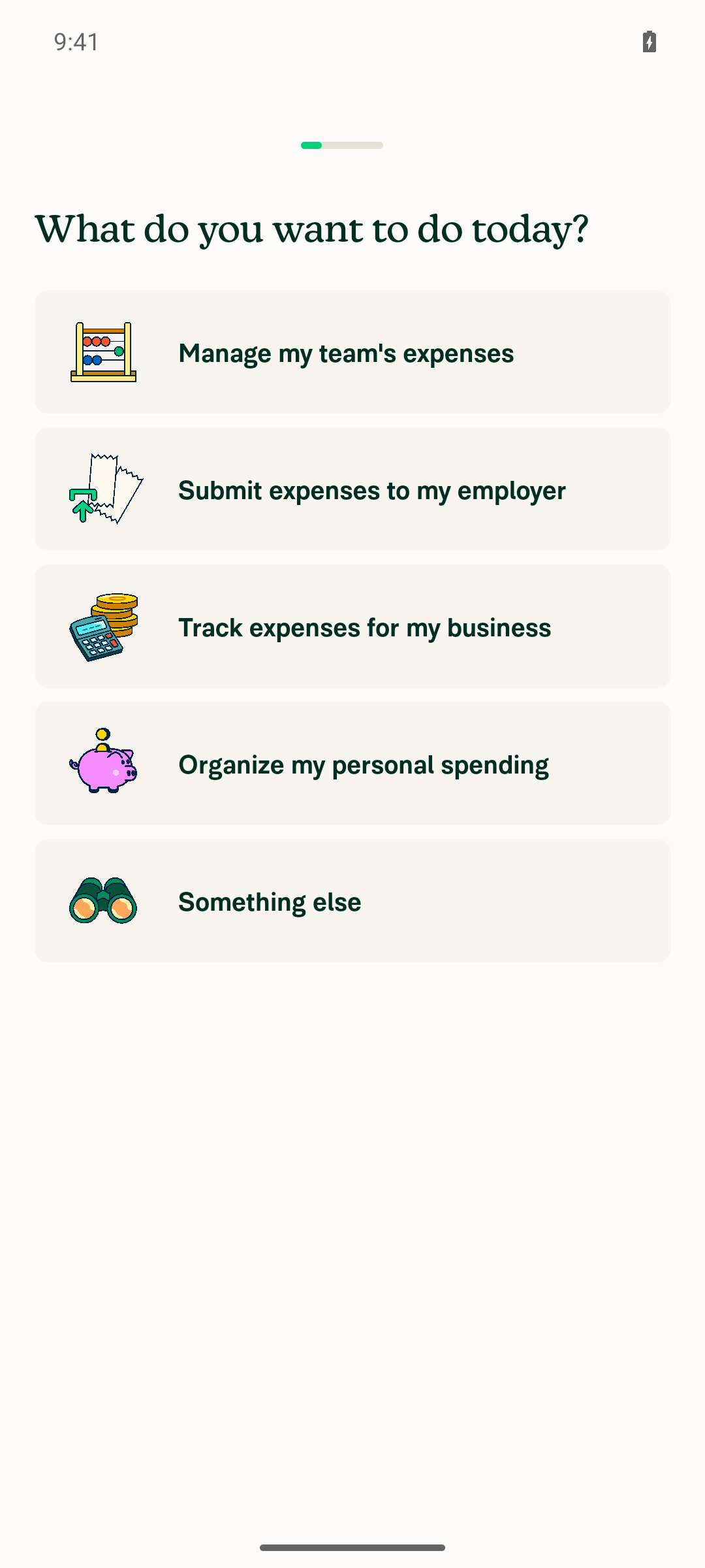 Onboarding purpose selection screen
