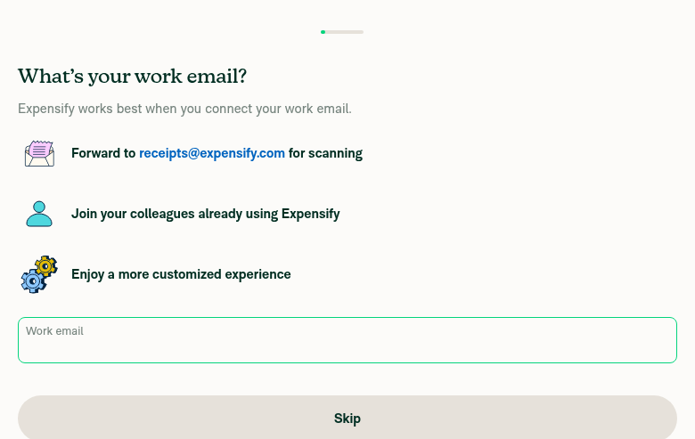 Onboarding step 1 - What is your work email