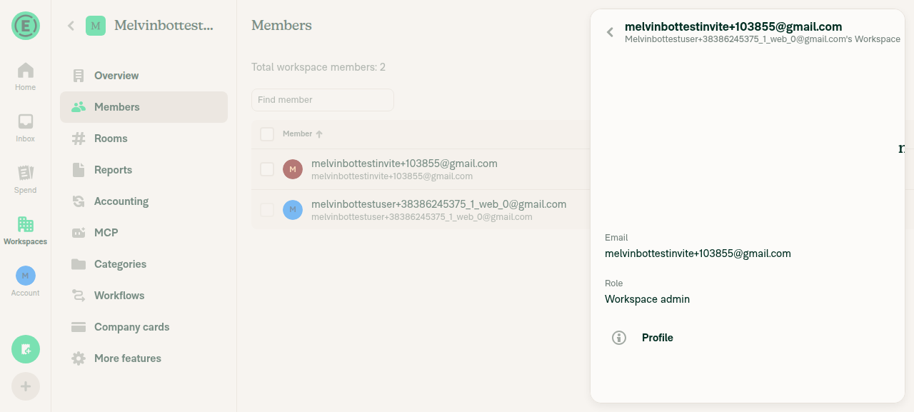 Member details page showing updated role Workspace admin