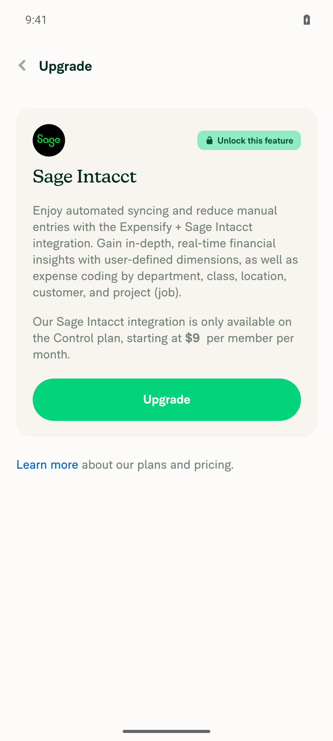 Sage Intacct locked behind Control-plan upgrade paywall