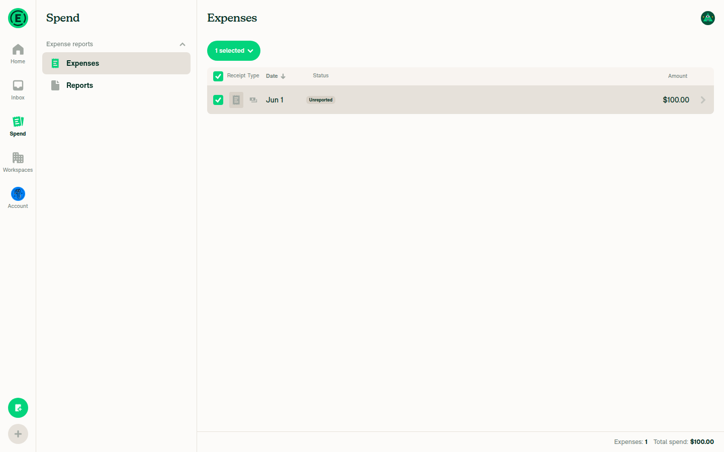 Small account: clicking the header checkbox selects all directly with no menu