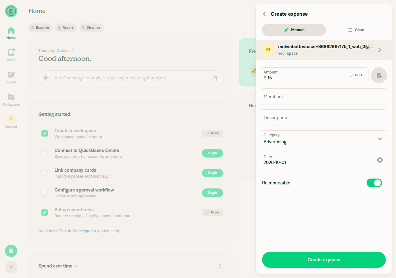 Self DM expense with Advertising category and no hint