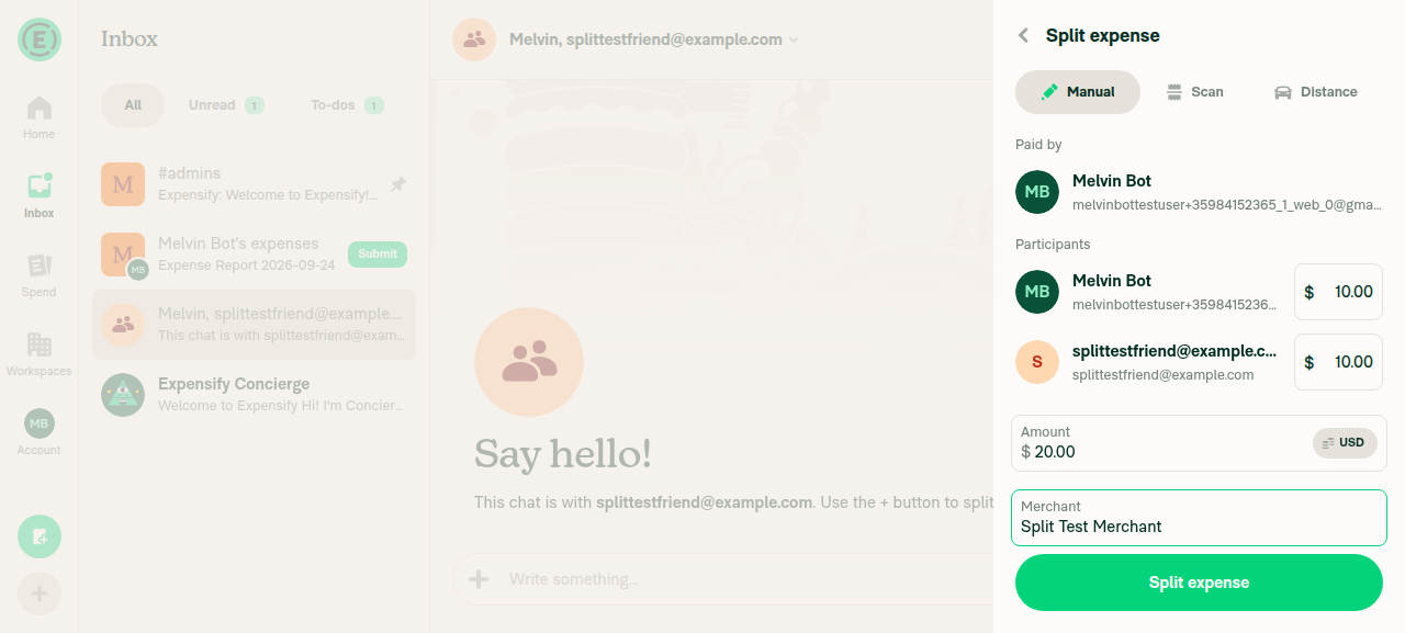 Split expense confirmation page with paid-by row