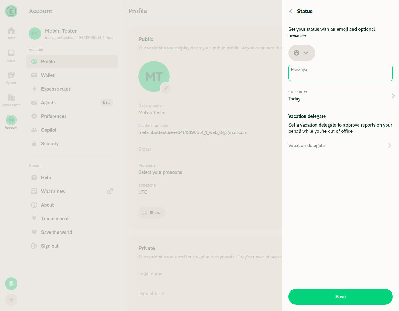 Status page after clearing delegate; Vacation delegate section still rendered