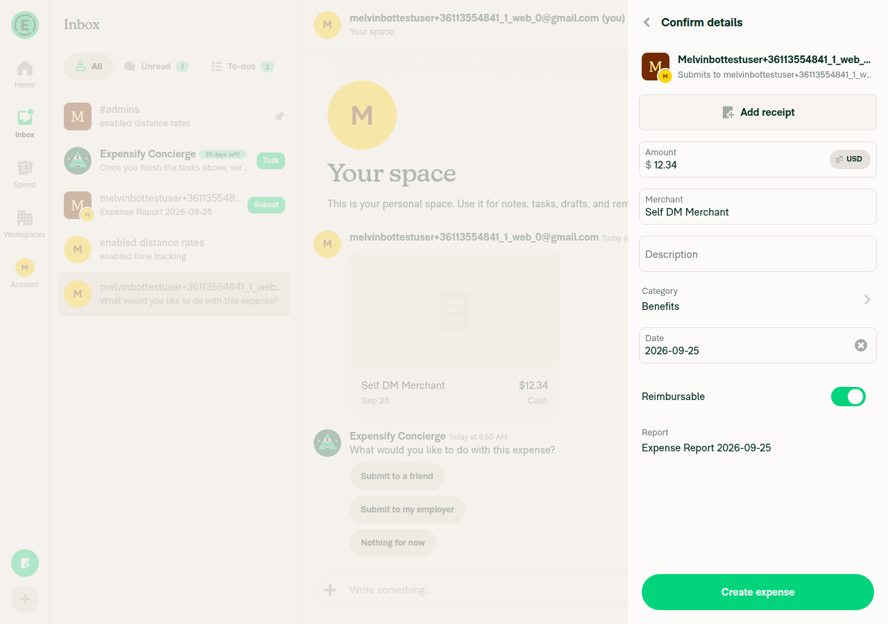 Submit to workspace confirmation