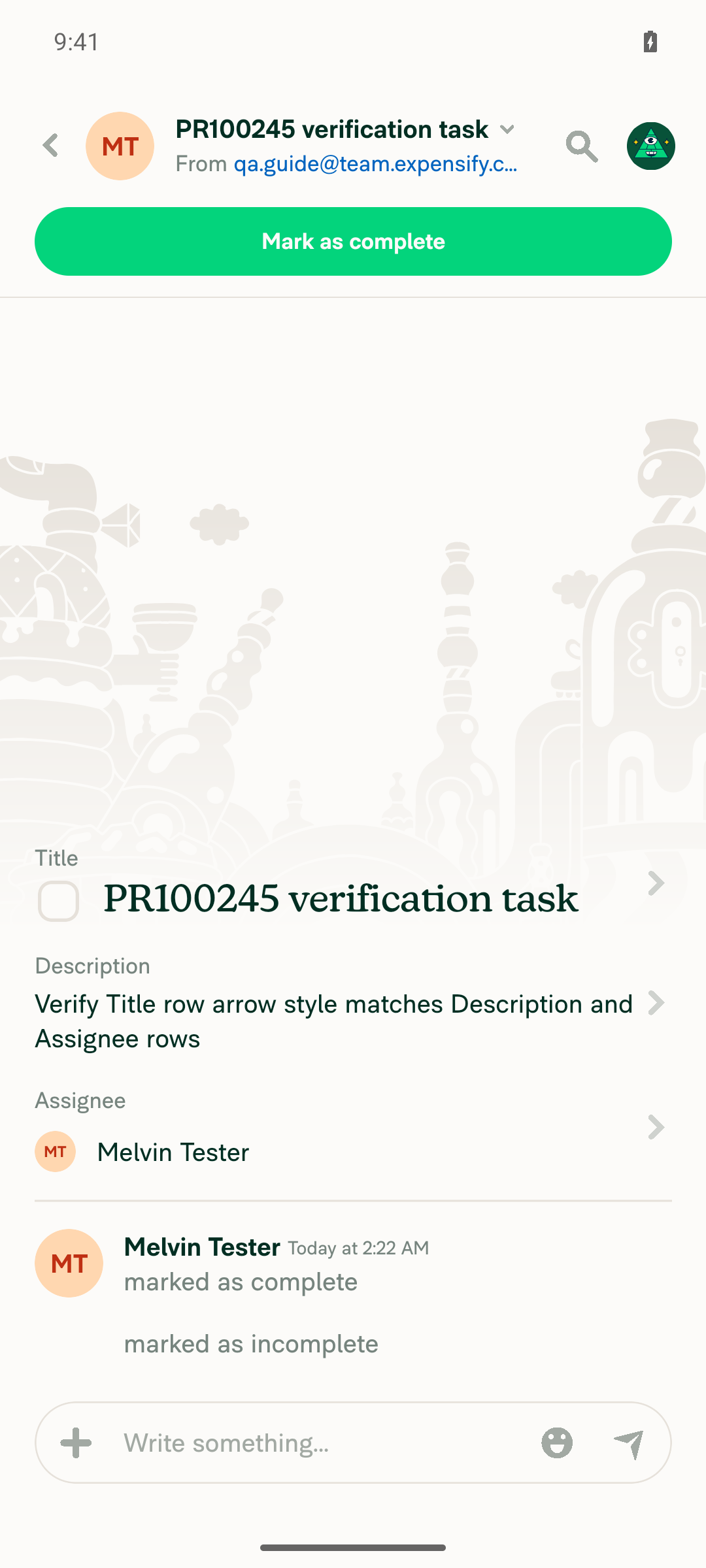 Task marked incomplete via checkbox toggle