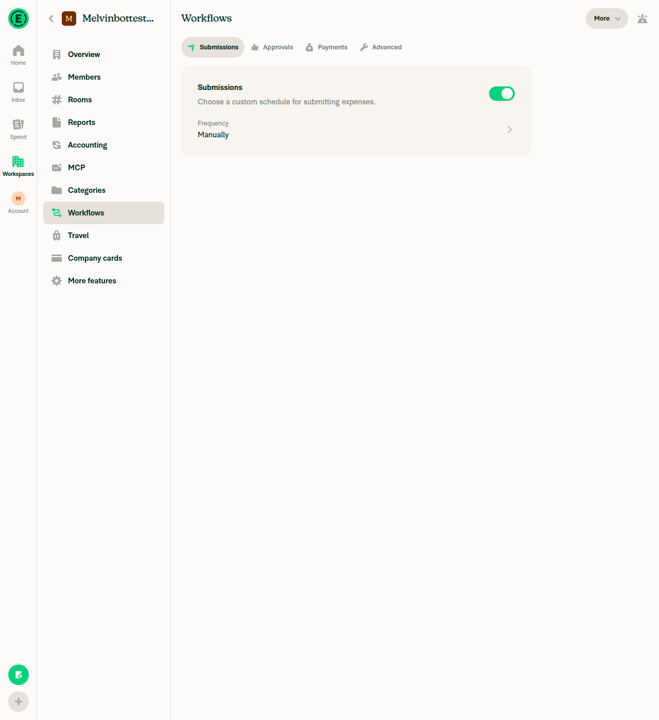 Workflows Submissions tab