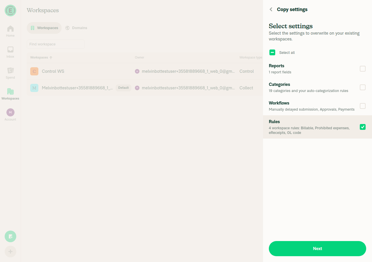 Select settings step with only Rules checked