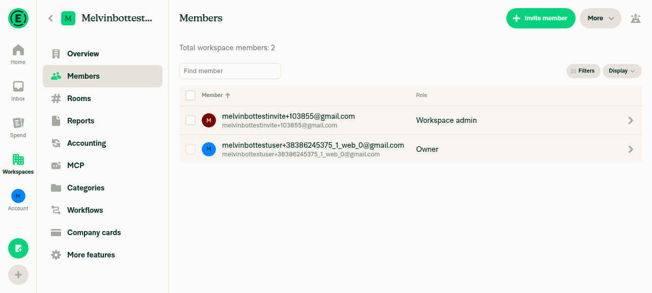 Members list with invited user's role updated to Workspace admin