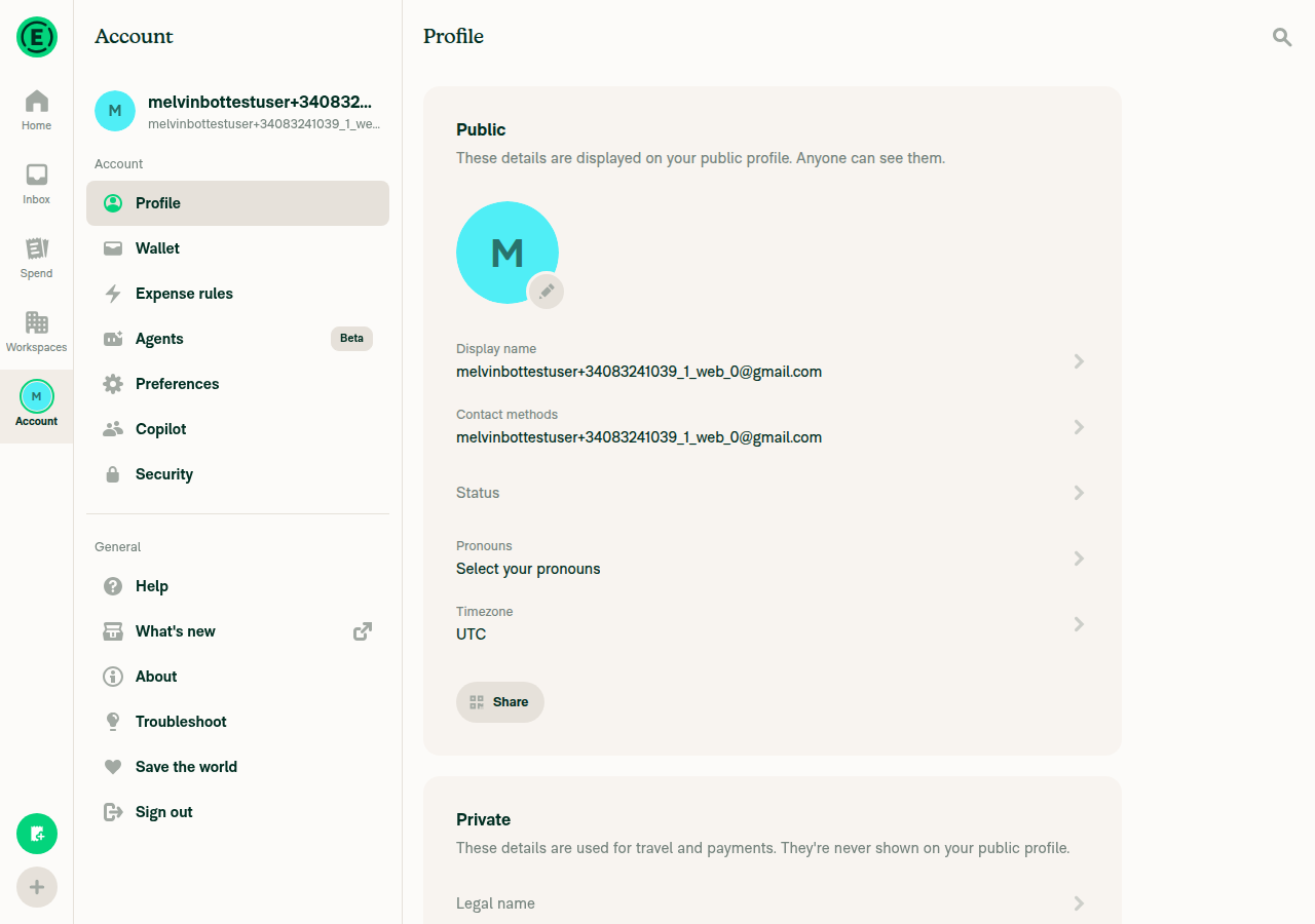 Account Profile page with with-title and description-only menu items