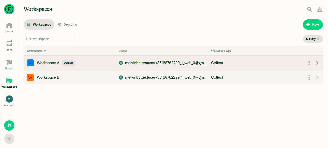 Workspaces list after closing progress modal via X