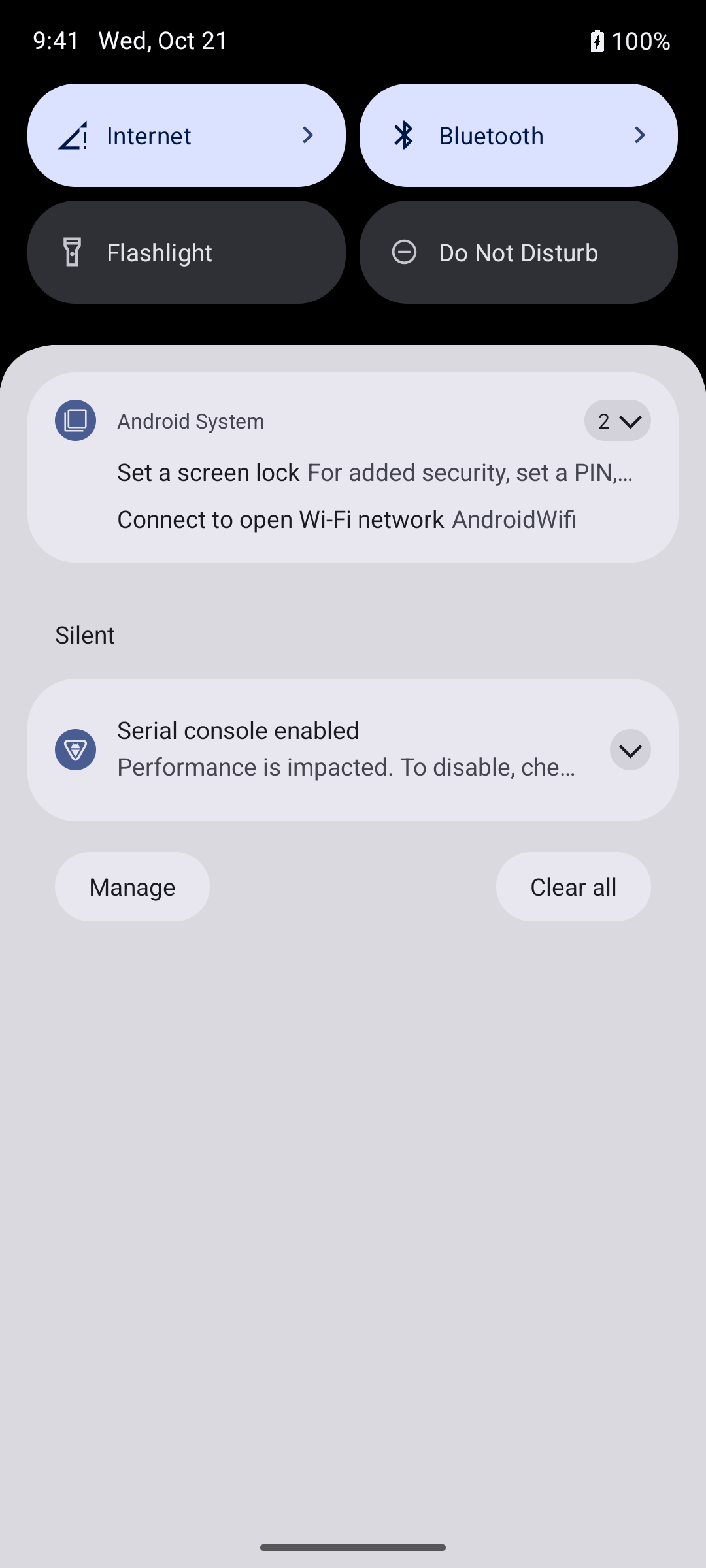 System notification shade still opens, so the device stayed responsive