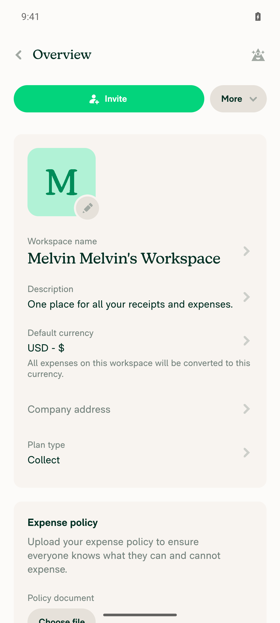 Workspace Overview Section cards with rounded corners