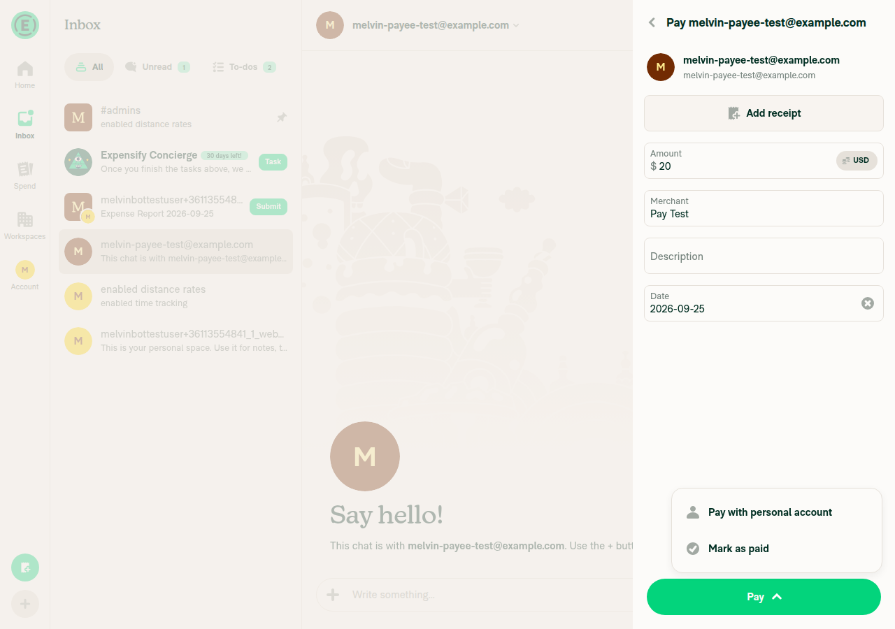 Pay someone confirmation
