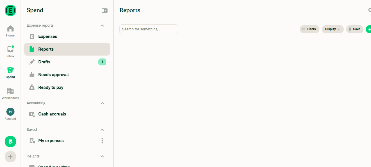 Reports tab showing the created draft report in the list, no paywall