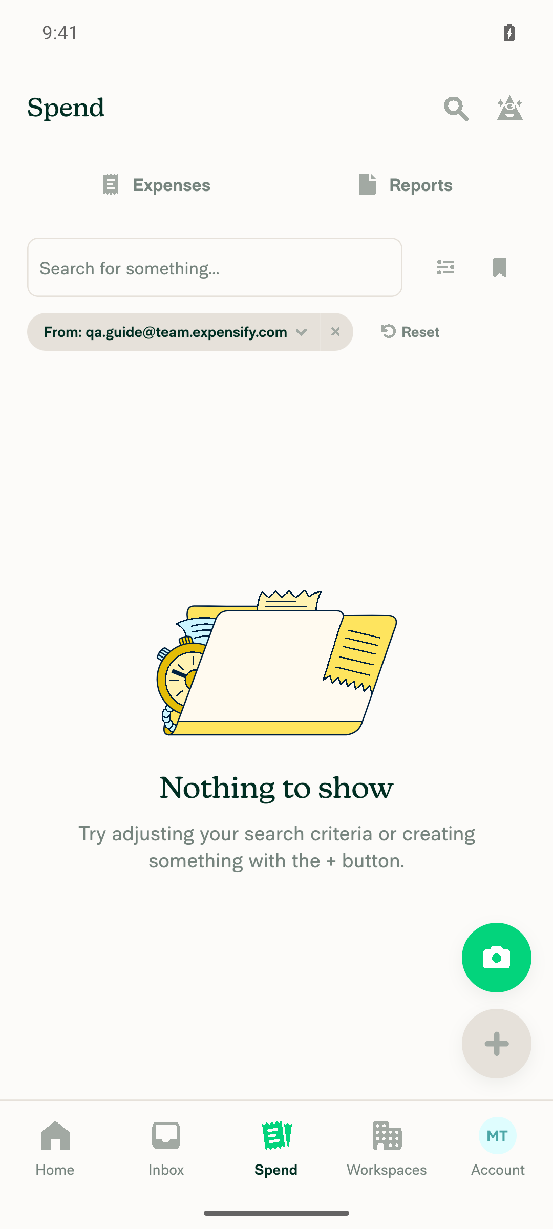 Search with From filter chip produced by the row