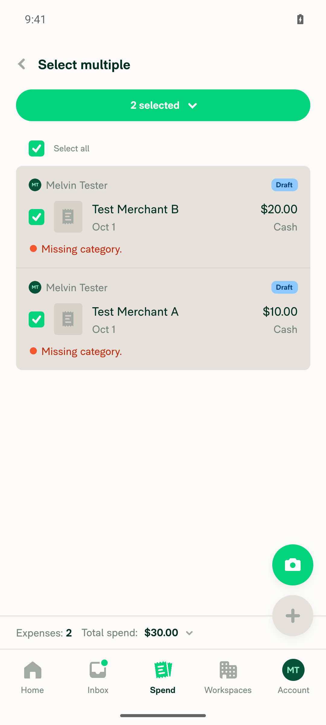 Both draft expenses selected
