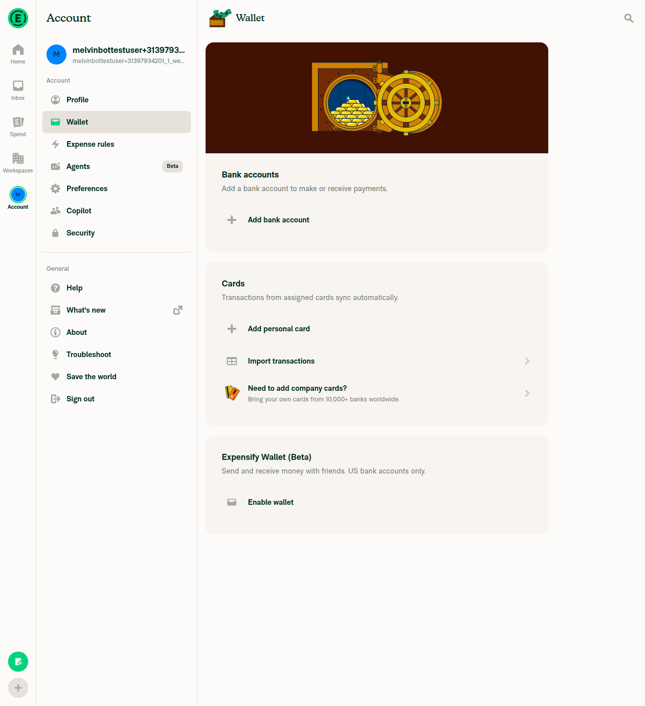 Full Wallet page including complete Cards section